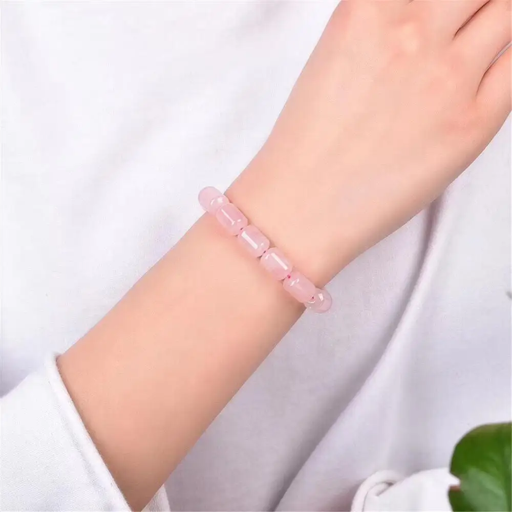 Женский браслет из розового кварца с кристаллами 14 х10 мм|Гибкие и жесткие