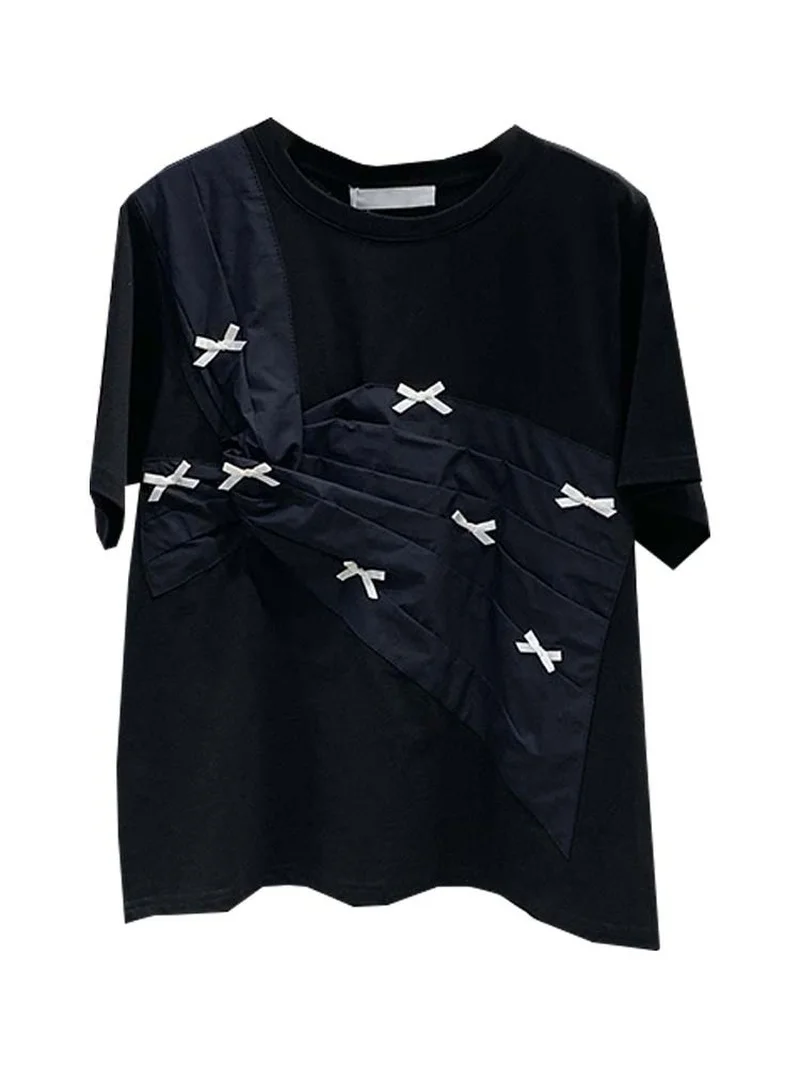 

Korean Fashion Bow Design T Shirt 2021 Casual O-neck Comfortable Woman Tshirts Summer New Simple Short Sleeve Ladies Tops