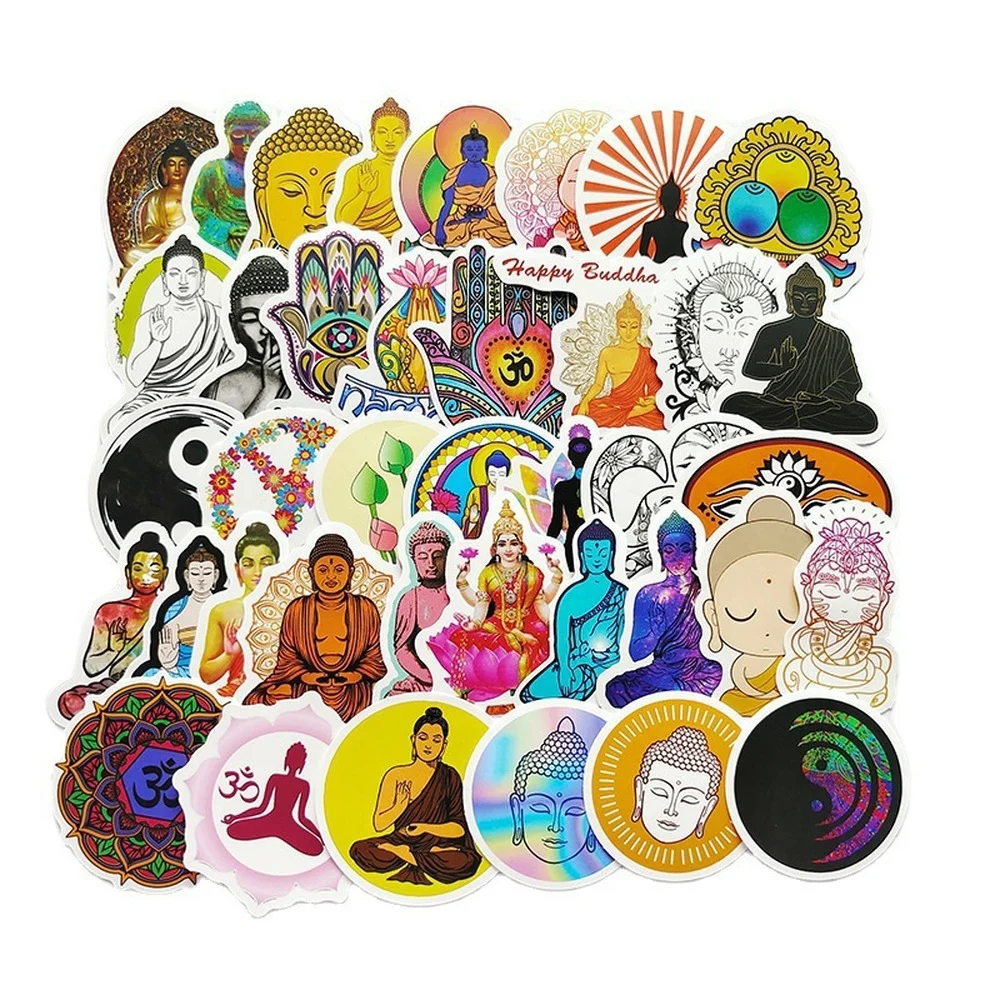 Pegatinas de Budismo de dibujos animados para ni&ntilde;os, calcoman&iacute;as divertidas de Buda para monopat&iacute;n, equipaje, guitarra, port&aacute;til, tel&eacute;fono, juguete, 50/100 Uds.-0