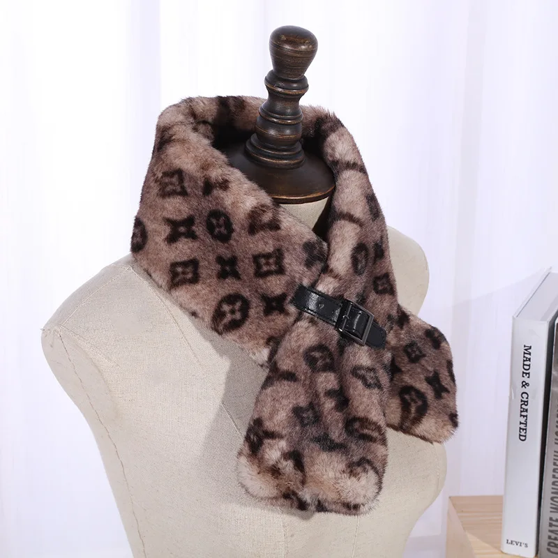 Новый женский плюшевый шарф-снуд с принтом кролика зимний модный теплый кожаный