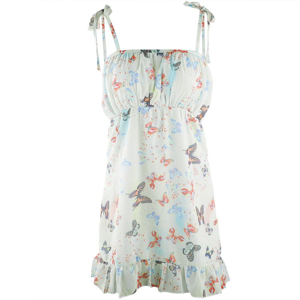 

Summer Mini Beach y2k Dress Women Bohemian Floral Print Dress Casual Ruffles Elegant Ruffles Short Sleeve A-line Dress Vestidos