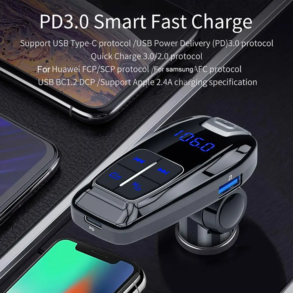 Универсальный автомобильный Bluetooth fm передатчик PD3.0 быстрое USB зарядное устройство аудио MP3 плеер Поддержка WMA