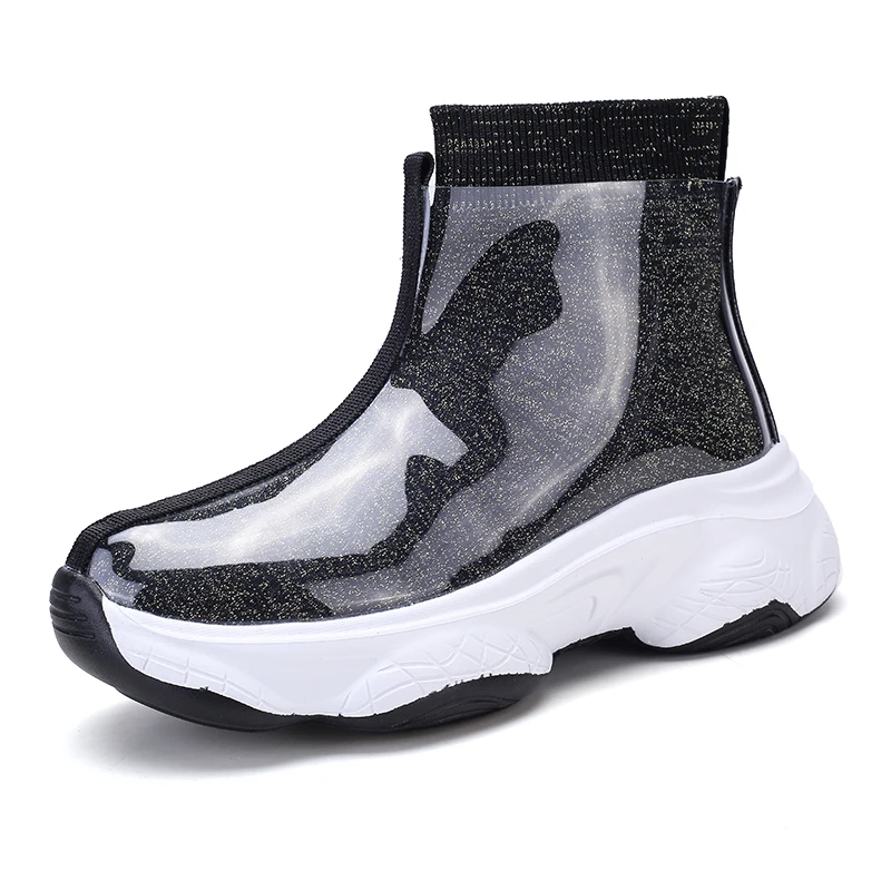 Женские высокие кроссовки толстые дышащие без шнуровки высокая подошва