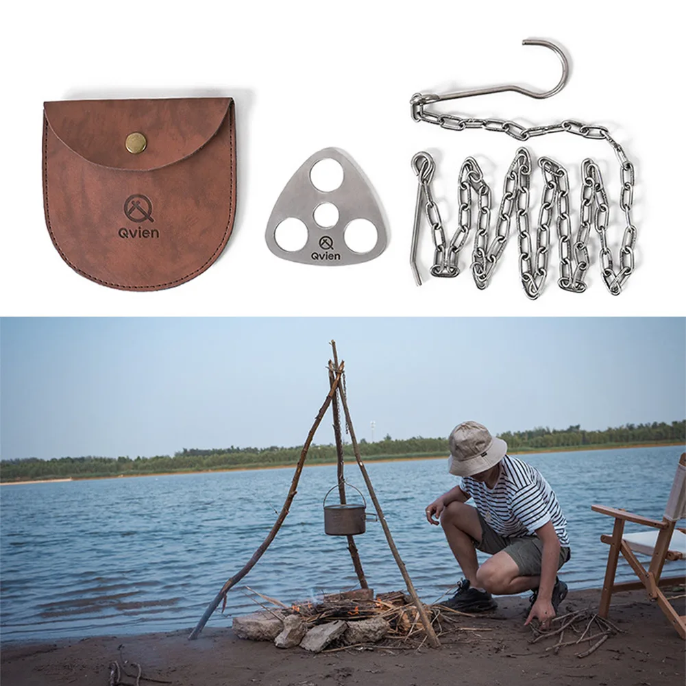 

Triangular Hanging Pot Bracket Outdoor Camping Portable Tripod Ring Stainless Barbecue Rack Picnic Multifunctional Ring Hooks