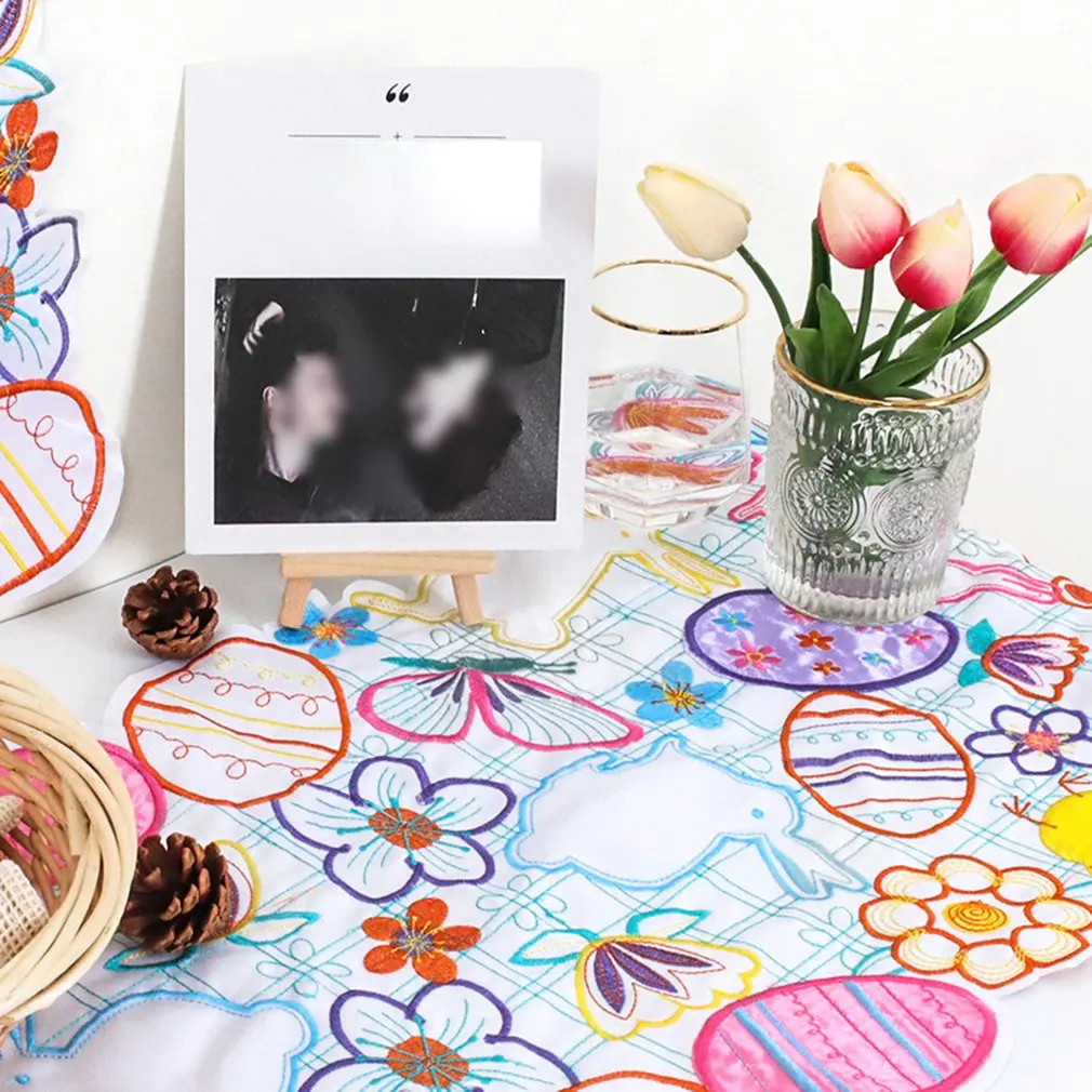 

Easter Bunny Egg Placemat Table Mat Runner Embroidery Pads Exquisite Photo Background Cloth Tableware Decor Kitchen Accessories