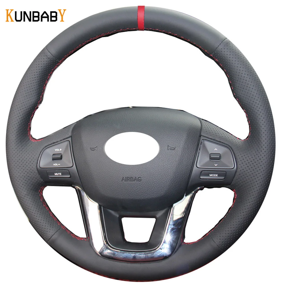 KUNBABY автомобильный Стайлинг Черный Красный из натуральной кожи чехол рулевого