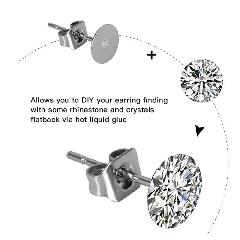 100 шт. 3 мм-12 мм гипоаллергенные серьги из нержавеющей стали плоские накладки