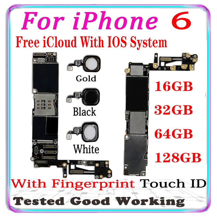 Бесплатный iCloud для iPhone 6 4 7 &quotматеринская плата с Touch ID материнская черная белая
