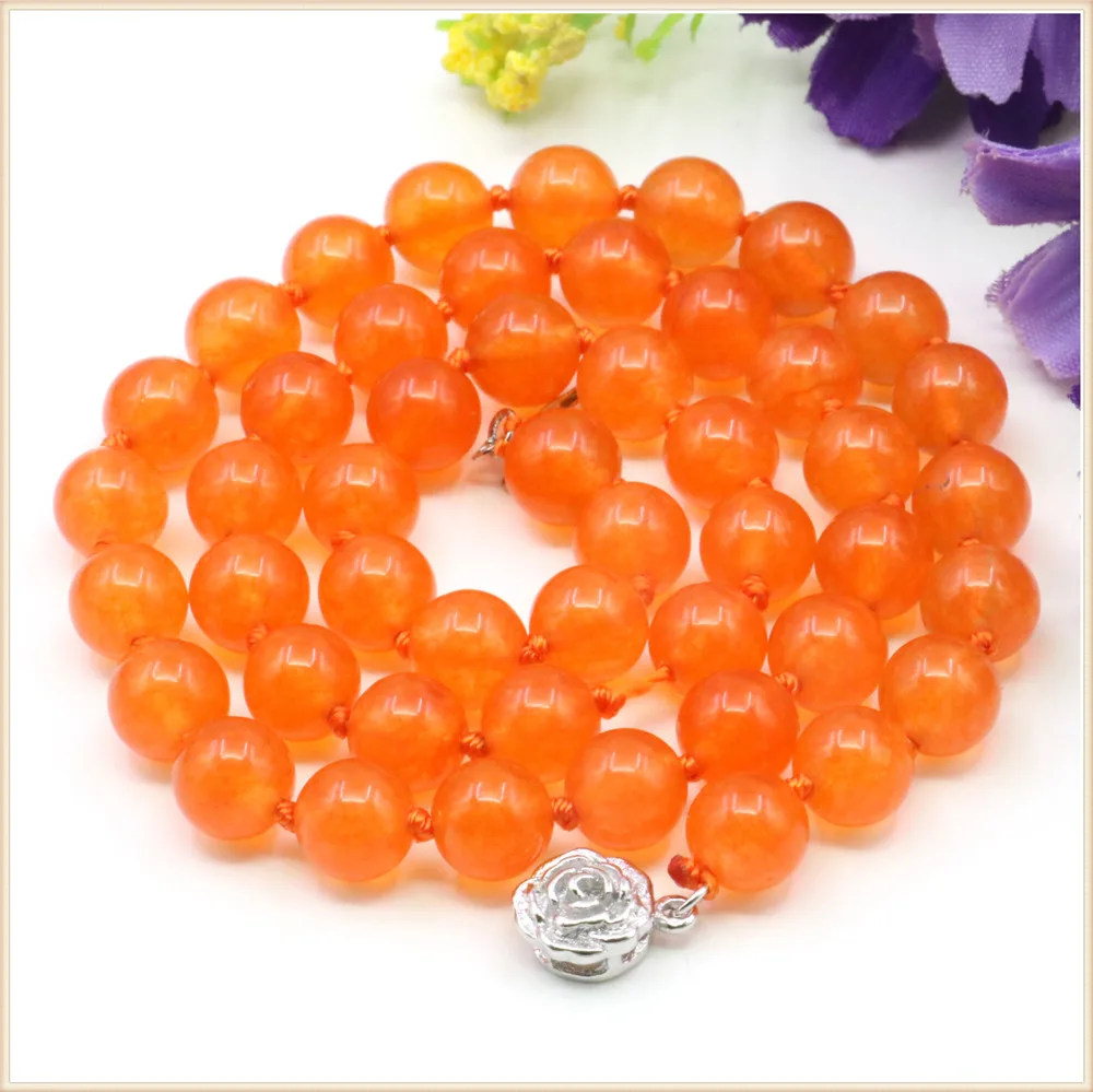 

8 10mm Round Orange Jades Chalcedony Necklace Natural Stone Rose Clasp Accessory Neckwear Women Girls DIY Jewelry Making Design