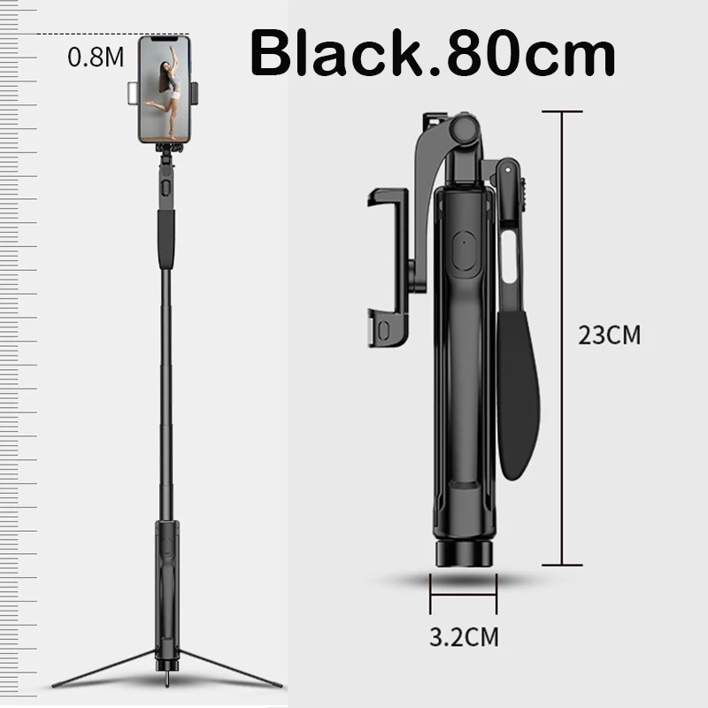 80cm-black Ручной карданный стабилизатор видео селфи палка Штатив для iPhone 11 huawei Bluetooth селфи палка заполняющий светильник для samsung Xiaomi - Цвет: 80cm-black