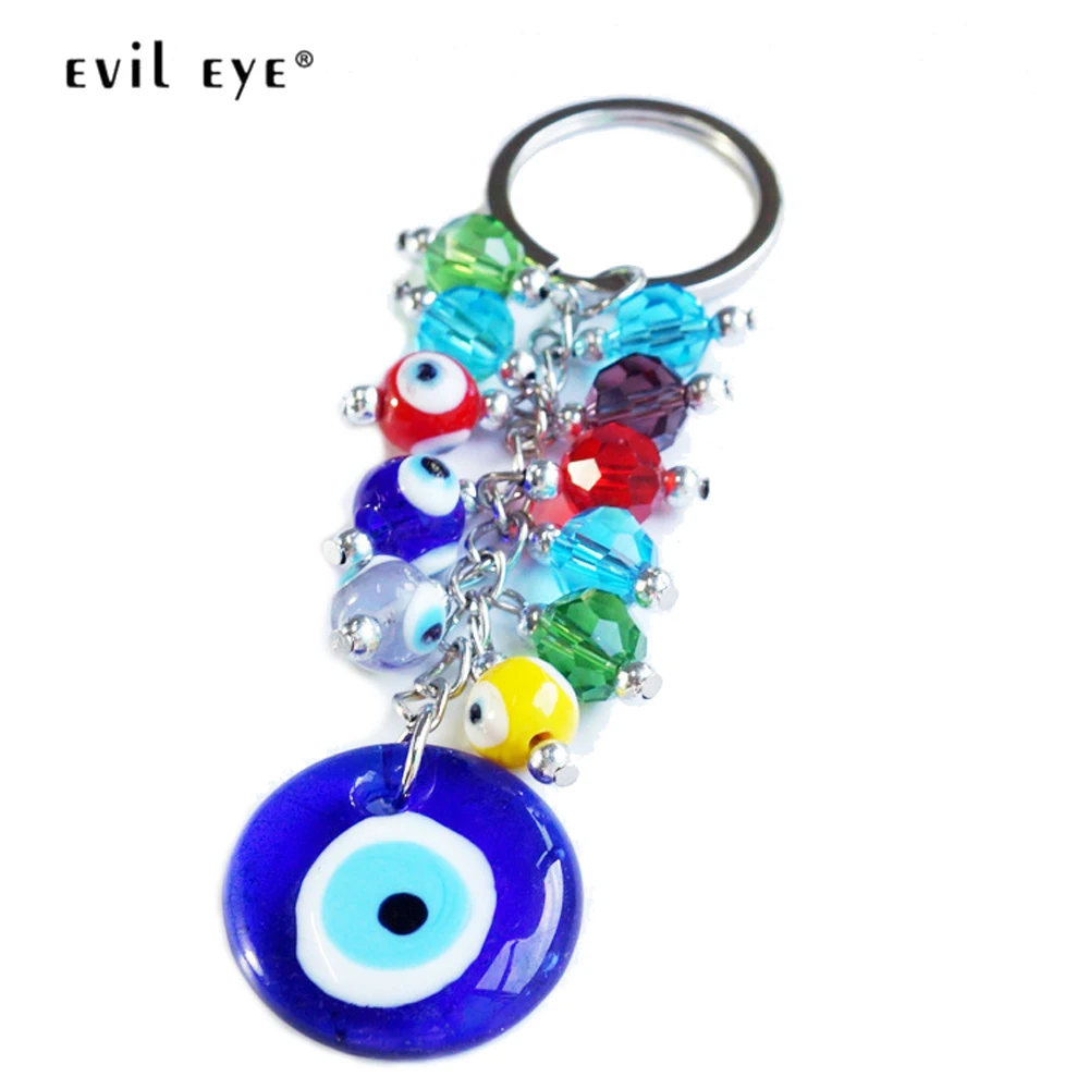 EVIL EYE подвеска с бусинами из кристаллов брелок серебряный цвет Сумочка с кольцом брелок синий турецкий глаз брелок ювелирные изделия для женщин мужчин LE244