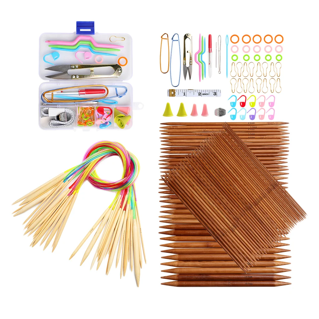 Набор спиц для вязания бамбуковые круглые спицы с цветной трубкой двойные