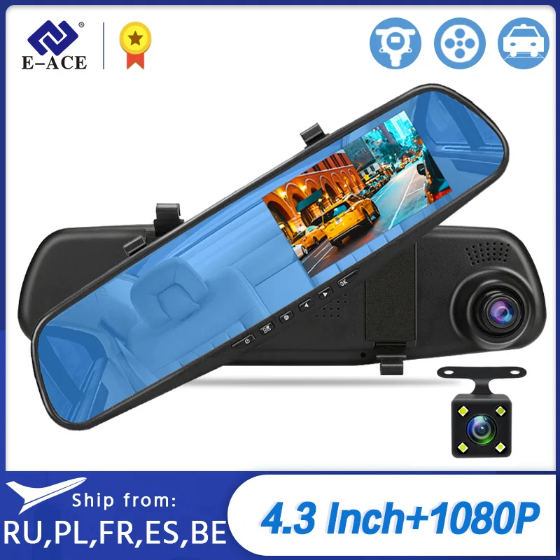 E ACE Автомобильный видеорегистратор в зеркале с Камера 4 3 дюймов FHD 1080P видео