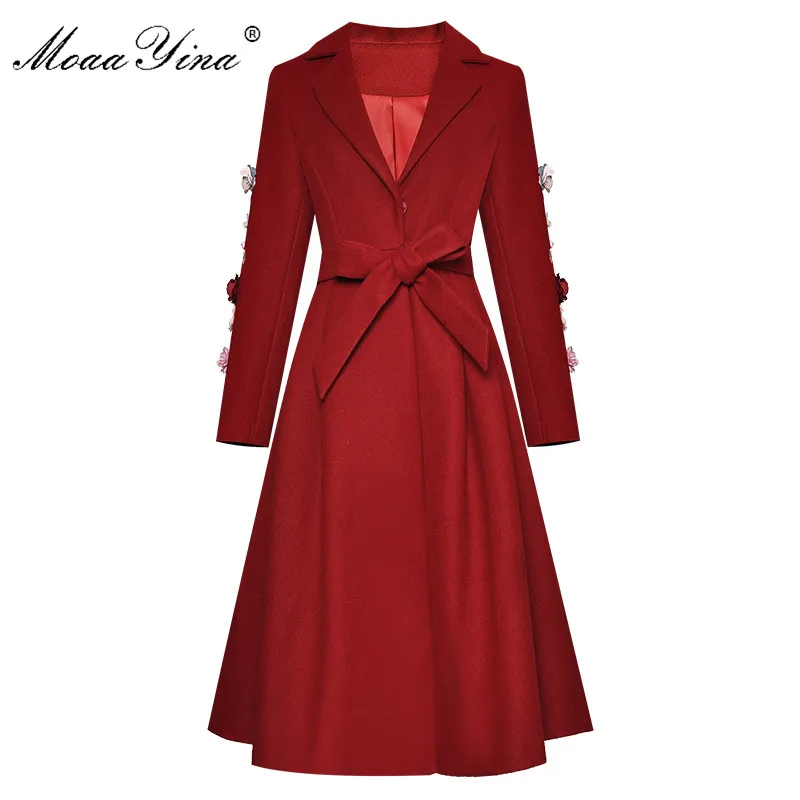 MoaaYina модное дизайнерское шерстяное пальто зимнее женское элегантное теплое с