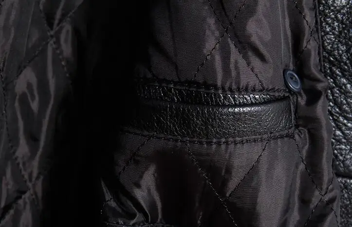 

Jacket Genuine Leather Men Double Breasted Long Coat Winter Real 100% Natural Sheep Skin Leather Black Brand Casual Male Peacoat