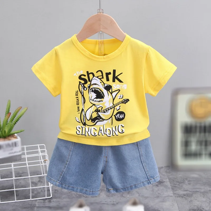

2021 Summer Children Suits Boys Short Sleeve Sets Baby Boys Two Clothes Cartoon Print T-shirt + Shorts Sets Kids Clothing