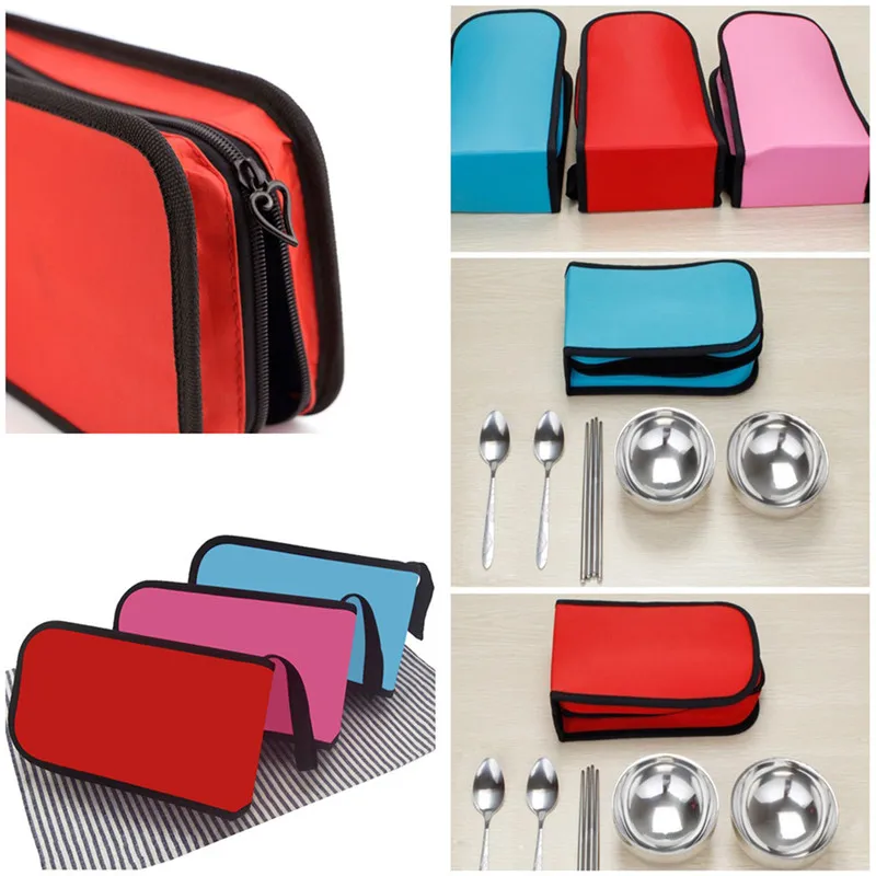 7 шт./компл. двойной слой из нержавеющей стали Портативный столовый набор сумка