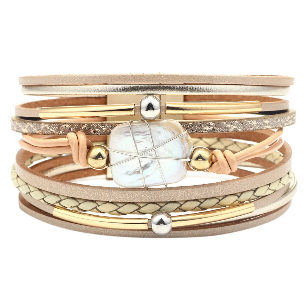 Кожаный браслет с несколькими веревками Boho браслеты-манжеты pulseira masculina кожаный