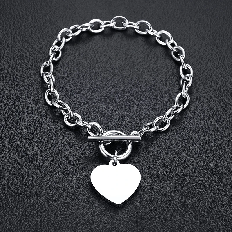 Blank Bracelet 739S Vnox, настраиваемое изображение, фото, имя, браслеты для женщин и мужчин, нержавеющая сталь, звено цепи с сердцем, монета, шарм, BFF, семейный подарок - Окраска металла: Blank Bracelet 739S