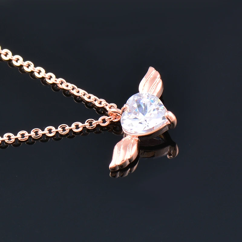 LEEKER милое Сердце ожерелье с крыльями из розового золота Цвет цепи прозрачным