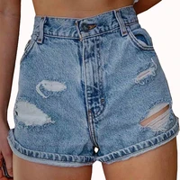 summer sexy women shorts high waist printed ripped denim shorts causal fashion zipper fly hole all match new denim booty shorts