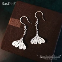 bastiee ginkgo leaf luxury jewelry s999 miao sterling silver statement dangle hmong handmade vintage drop earrings for women