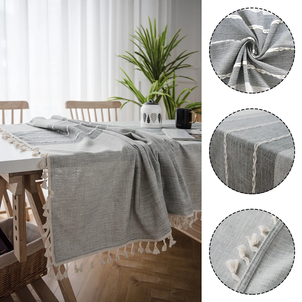 Хлопковая льняная кофейная кисточка для скатерти круглвя плетеная Полосатая