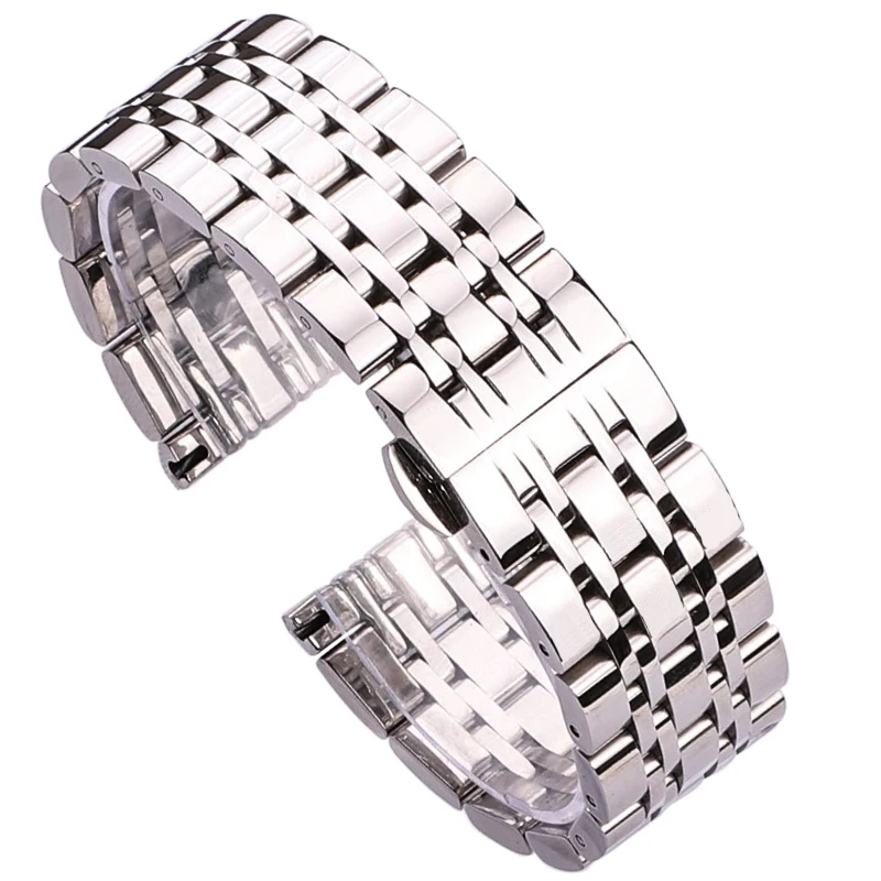 Stainless Steel Watchband Bracelet Women Men Silver Polished Solid Metal Watch Accessories Strap 18mm 20mm 22mm 24mm