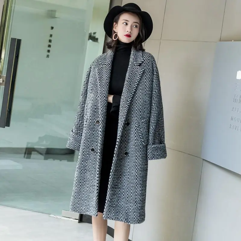 

Autumn and winter wool mink coat women new style Korean mid-length woolen coat