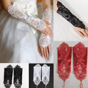 Imported Women Faux Pearl Lace Gloves Bride Fingerless Wedding Party Bridal Dress Glove Wedding Accessories