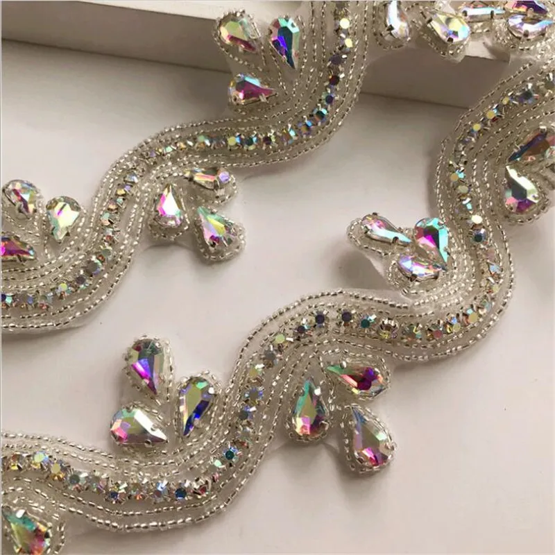 1 ярд горячей фиксации стразы s Кристалл платье аппликация серебро золото ab