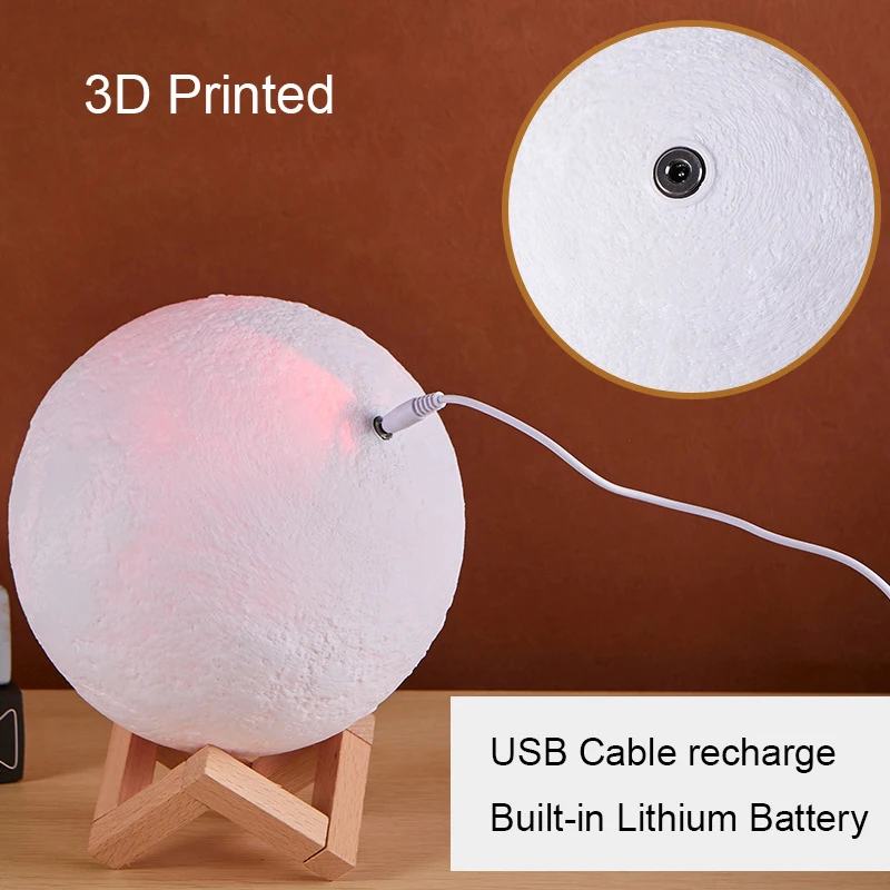 Светодиодная настольная лампа с 3D рисунком Луны аккумуляторная USB для детей