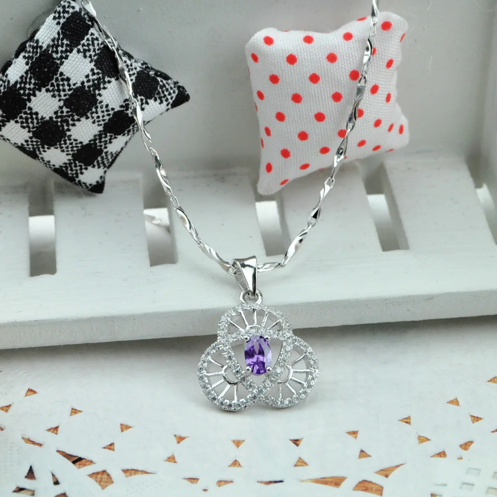 Толстое ожерелье 925 Серебряная цепочка фиолетовый циркониевое цветочное