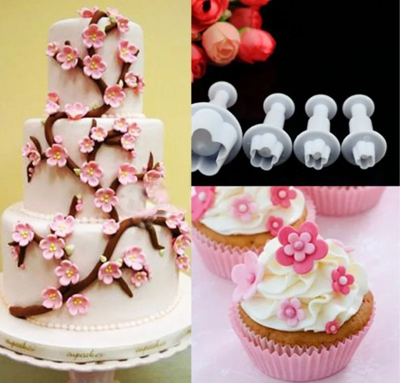 4 шт./компл. слива цветок Плунжер мусс помадка Сделай Сам силиконовая форма для