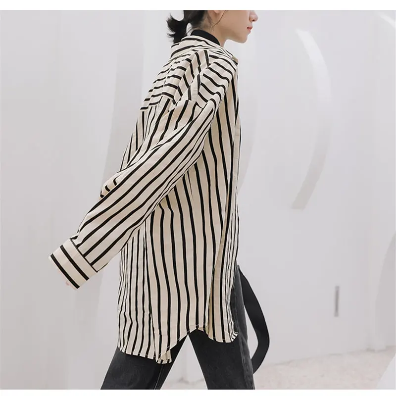 

HziriP Office Lady Striped Loose Leisure 2020 Chic Elegance Tops Blouses Vintage Stylish Sweet Brief All Match Chic Gentle Shirt
