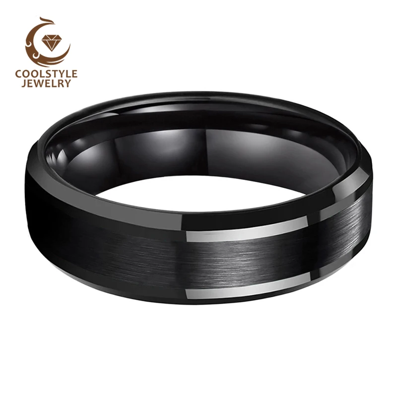 Классическое вольфрамовое кольцо 6 мм 8 обручальное черного цвета для мужчин и
