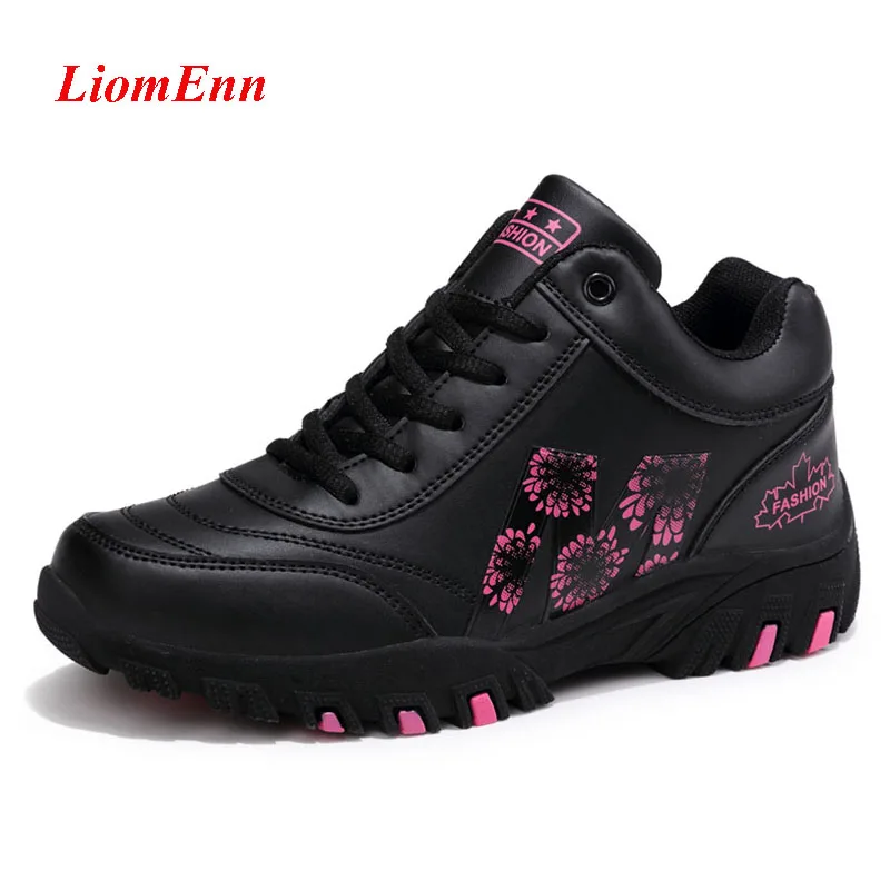 

2020 Women's Winter Sneakers Women Shoes Fur Flower Black Leather Chunky Sneakers Casual Sport Shoes Woman Tennis basket femme