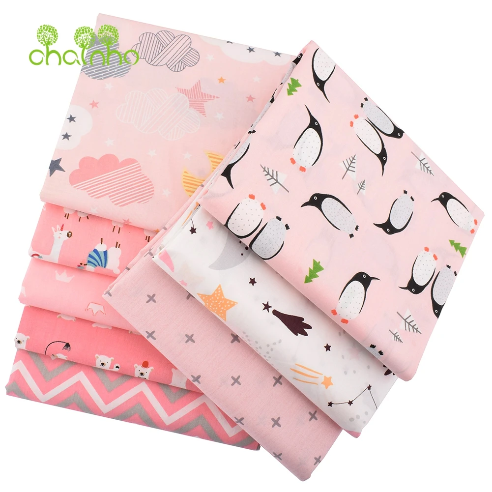 Chainho 8 шт./лот серия Pink Penguin & Bear саржевая хлопчатобумажная ткань с принтом