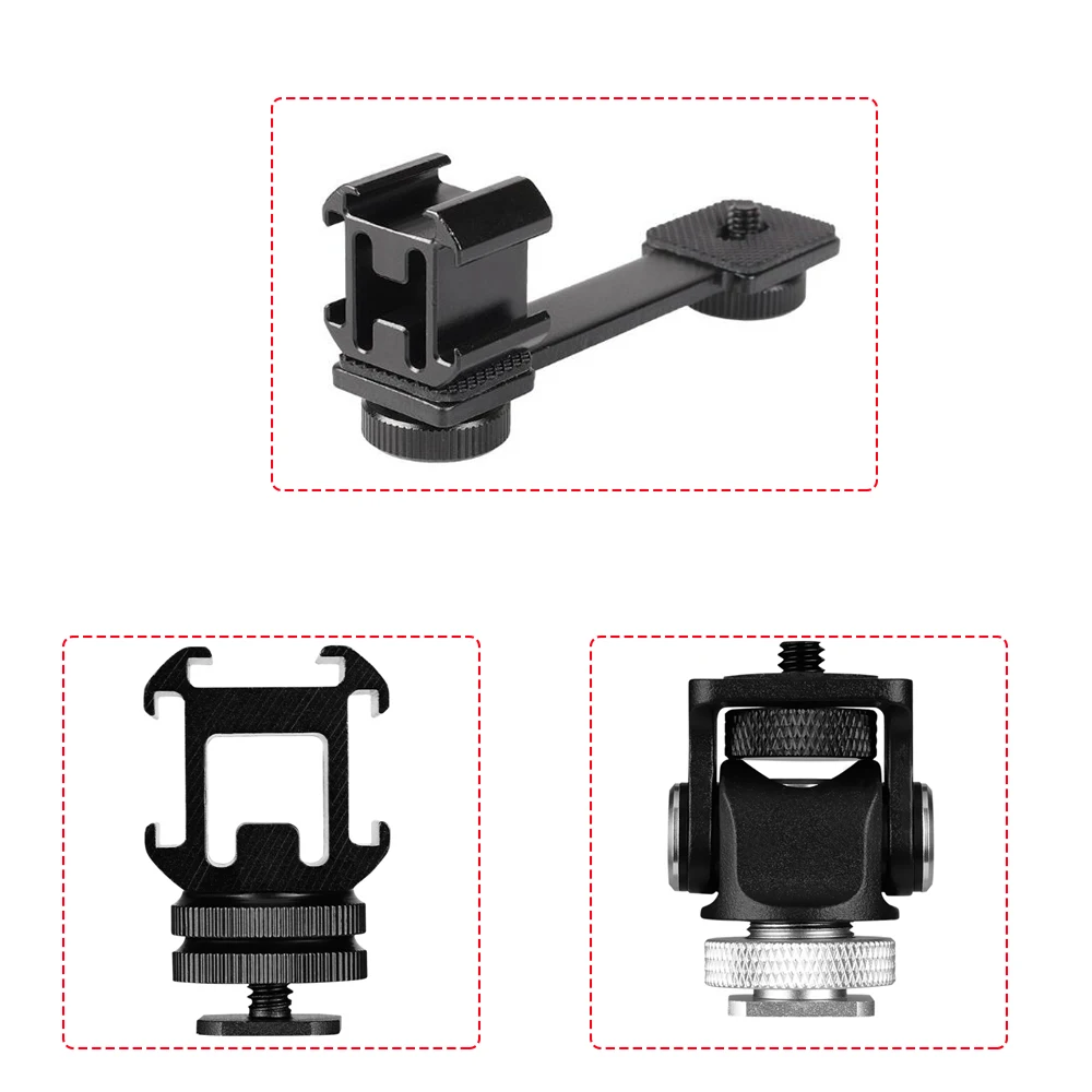 3 In 1 Triple Cold Shoe Mount Plate Microphone Stand LED Video Light Extend Bracket for Zhiyun Smooth 4 3 Axis Gimbal Stabilizer