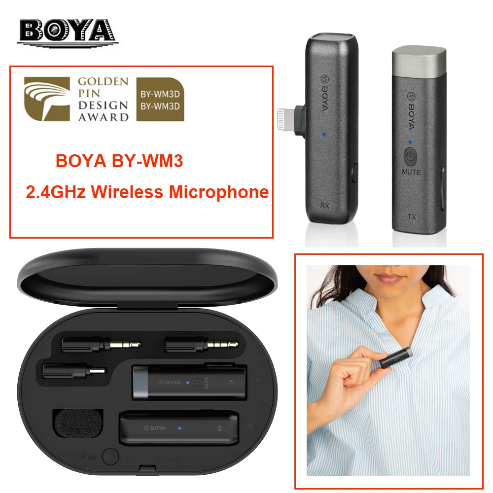 

BOYA BY-WM3 2.4GHz Wireless Microphone System for iOS Android Tablets DSLR cameras For Smartphone Camera Interview Vlog Record