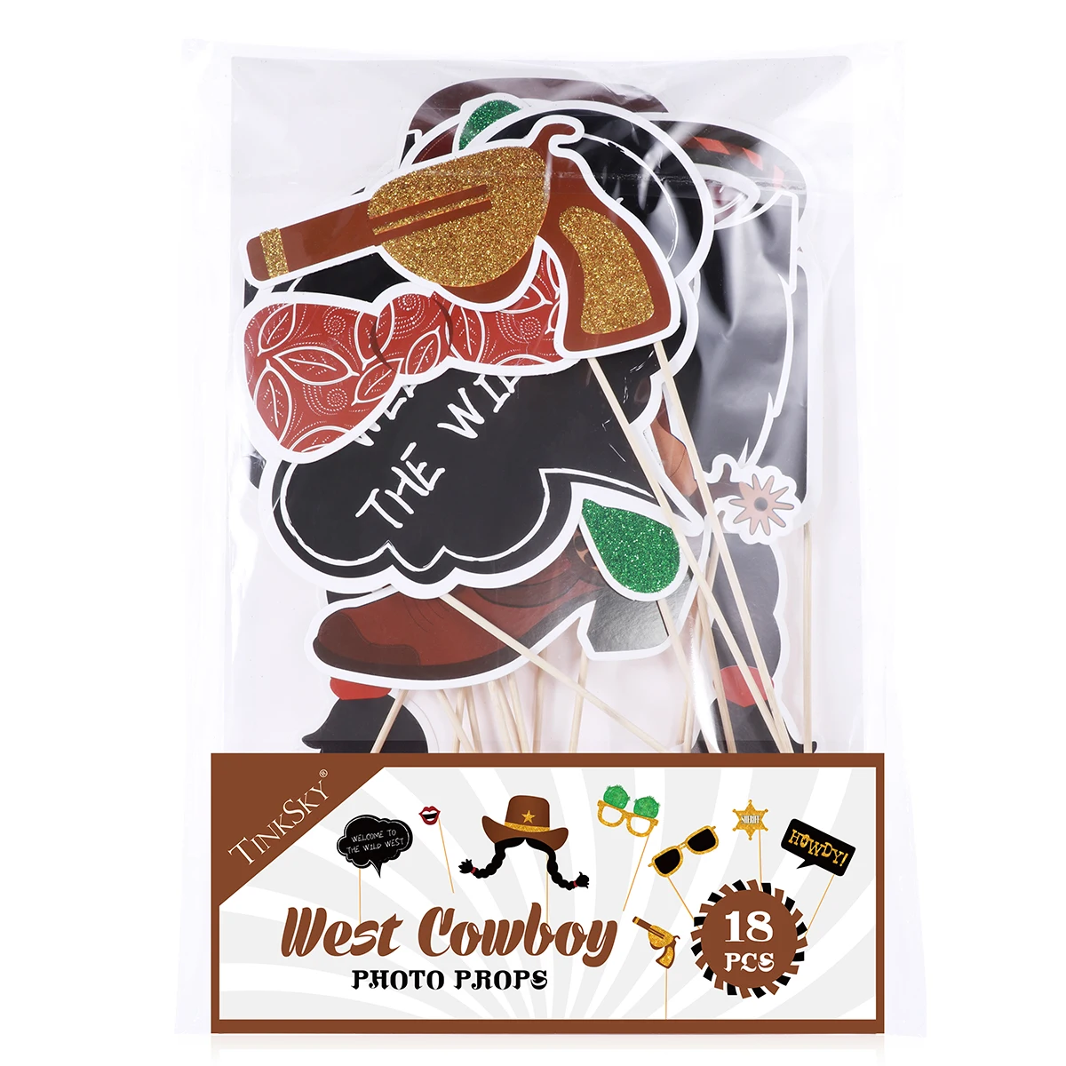 

Tinksky 18pcs West Cowboy Photo Booth Accessory with Bamboo Sticks Funny Party Decoration Supplies