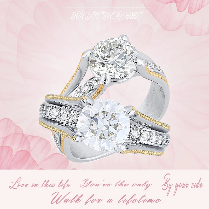 

Inlaid Zircon Gold and Silver Ladies Engagement Ring High-Quality Alloy Girl Ring 2021 Fashion Trend