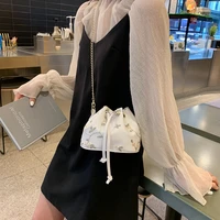 Lace Crossbody Bucket Bag Luxury Embroidery Woman Bag Korean Female Shoulder Handbag Drawstring Messenger Crossbody Bag Sac Main