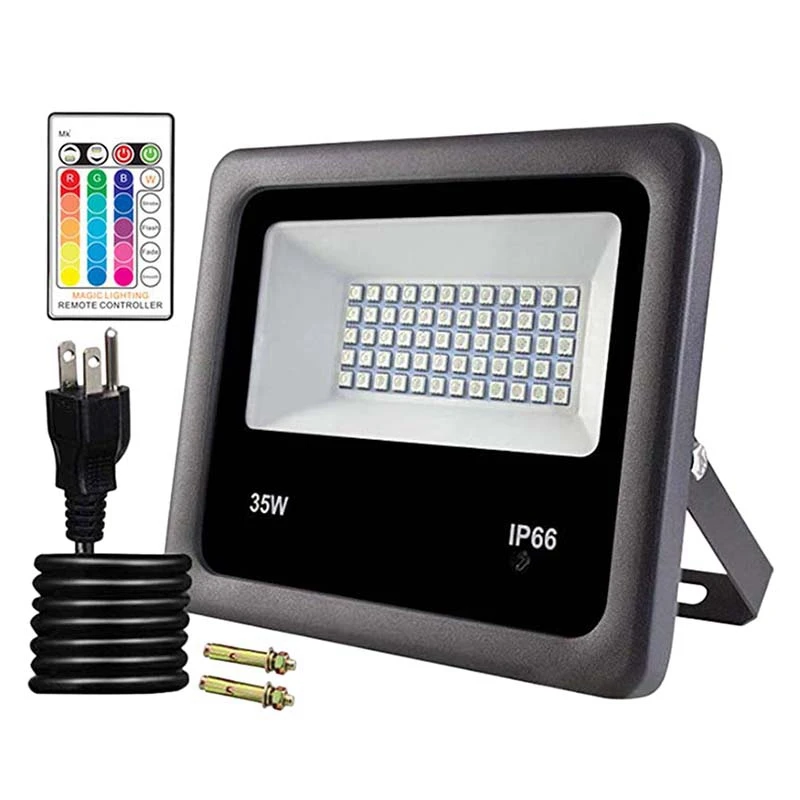 

RGB Flood Lights 35W LED Remote Control Spotlights IP66 Waterproof 16 Colors & 4 Modes for Garden Stage Park(US Plug)
