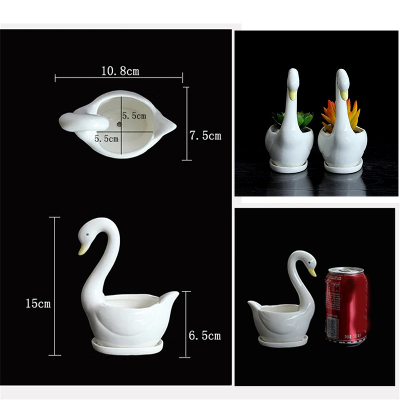 

Creative Planter Statue Decorative Succulent Flower Pot with Drainage Hole Ceramics Goose Swan Ornament for Office Desk DRSA889