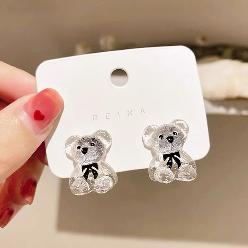 

Cute Bear Stud Earrings Fashion Animal Jewelry 2021 Hot Wholesale Trendy Crystal Lovely Romantic Charming Women Accessories Gift