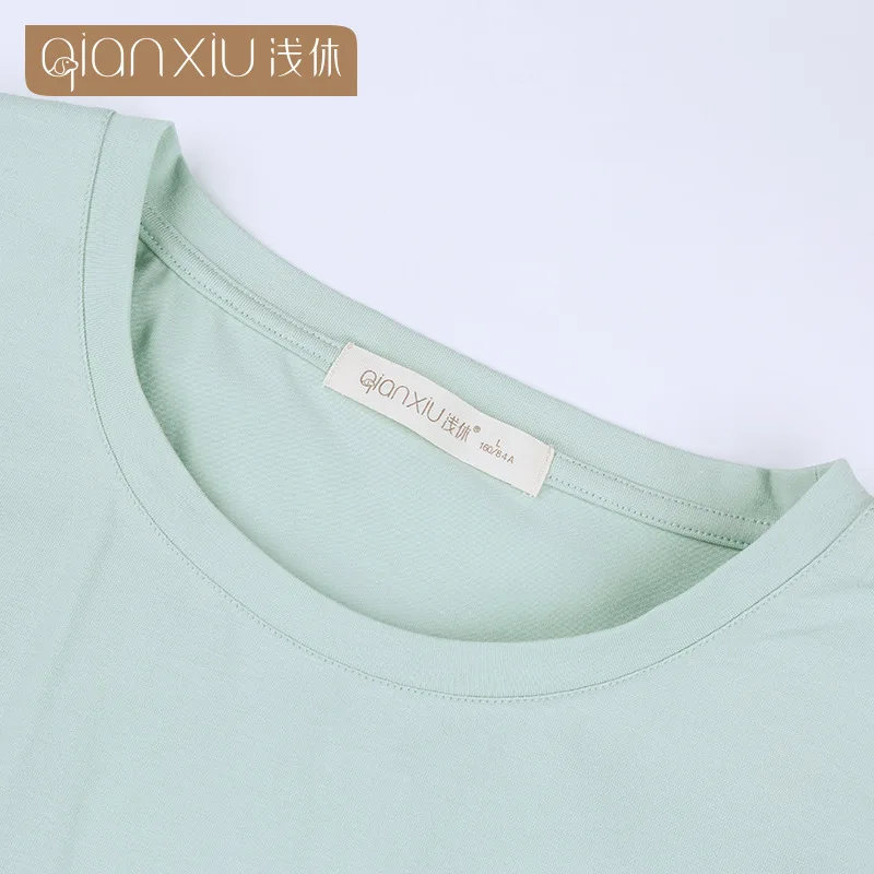 

Ladies knitted cotton pajamas summer women's knitted cotton short-sleeved suit pure color simple home service pajamas women