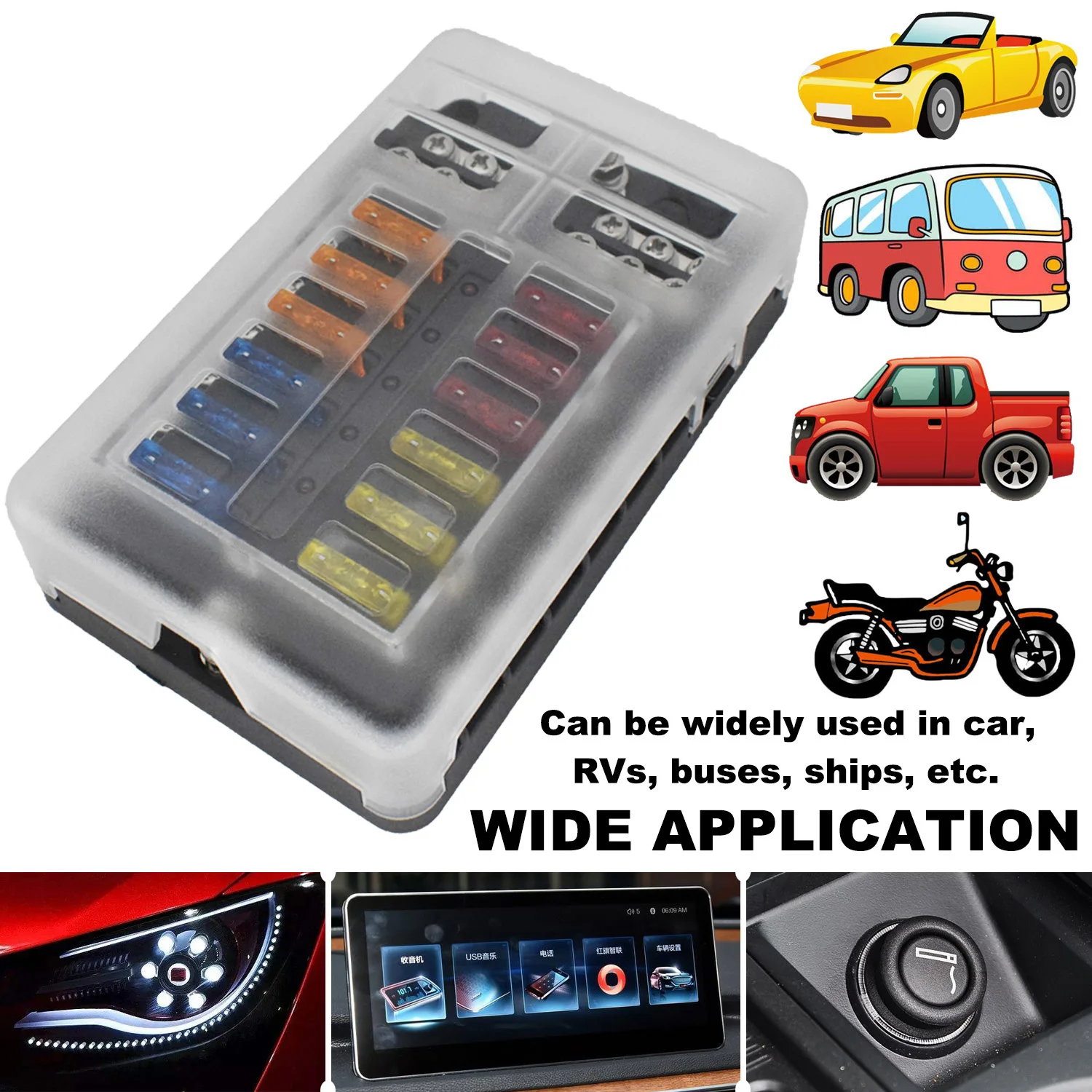 32V Car Fuse Box Holder M5 Stud With LED Indicator Light 12 Ways Blade Cover For Auto Boat Marine Trike Pickup Ship | Автомобили и