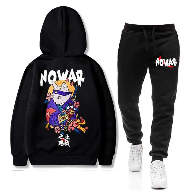 Японские NOWAR CAT мужские комплекты толстовка+ брюки Harajuku Тигр спортивные костюмы повседневные толстовки спортивный костюм спортивная одежда