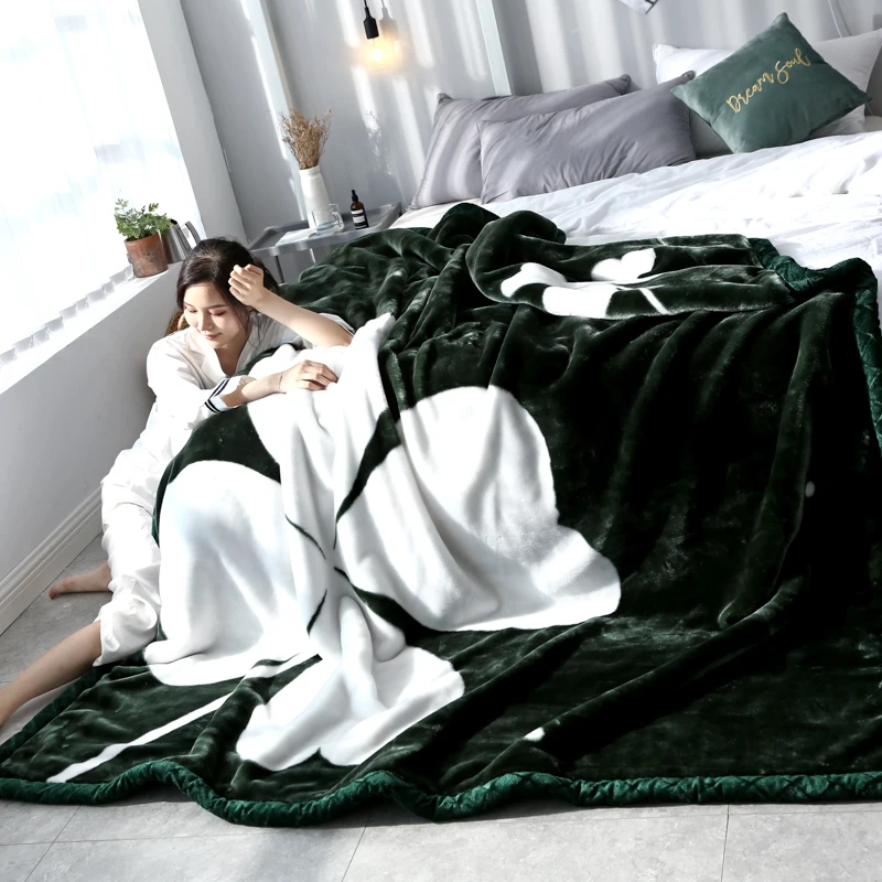 

Super Soft Warm Winter Blankets Double Layer Reactive Floral Printed Fluffy Thick Sleeping Bed Linens Bed Blanket